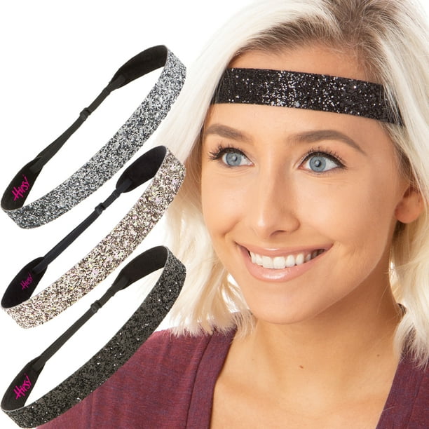 *NEW Women’s Girls Adjustable Glitter Headbands Set Of 2 Black & Seafoam Green
